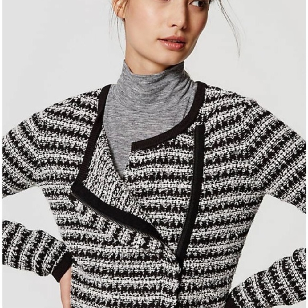 Ann Taylor Loft Striped Knit Moto Jacket Sweater